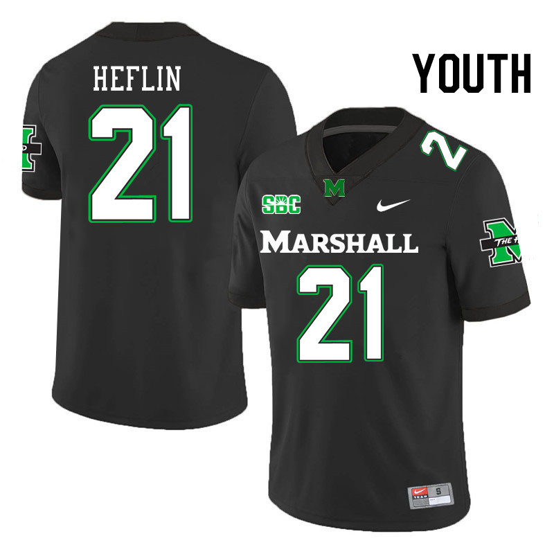 Youth #21 Ashton Heflin Marshall Thundering Herd SBC Conference College Football Jerseys Stitched-Bl